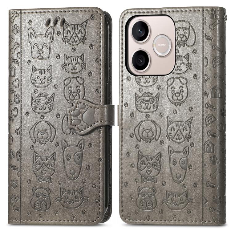 For Honor 600 Lite Global Cat and Dog Embossed Leather Phone Case