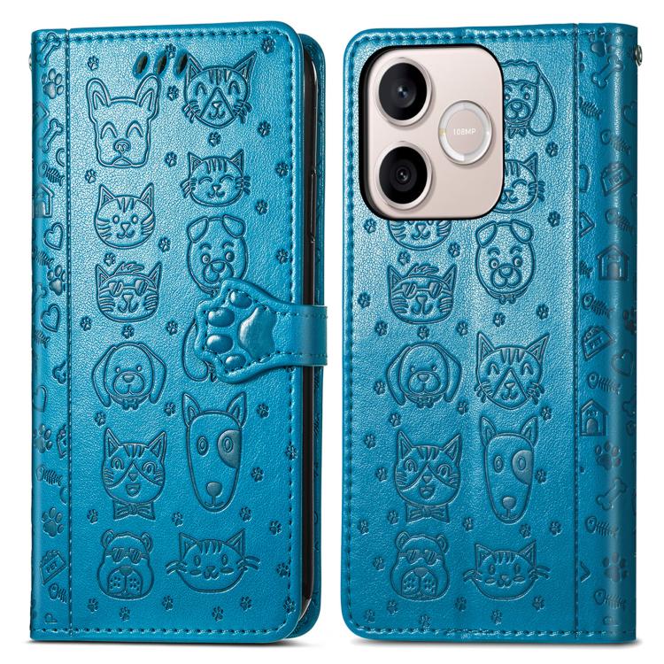 For Honor 600 Lite Global Cat and Dog Embossed Leather Phone Case
