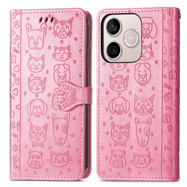 For Honor 600 Lite Global Cat and Dog Embossed Leather Phone Case