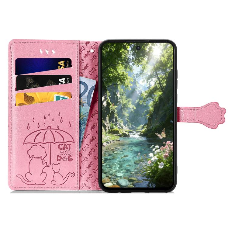 For Honor 600 Lite Global Cat and Dog Embossed Leather Phone Case