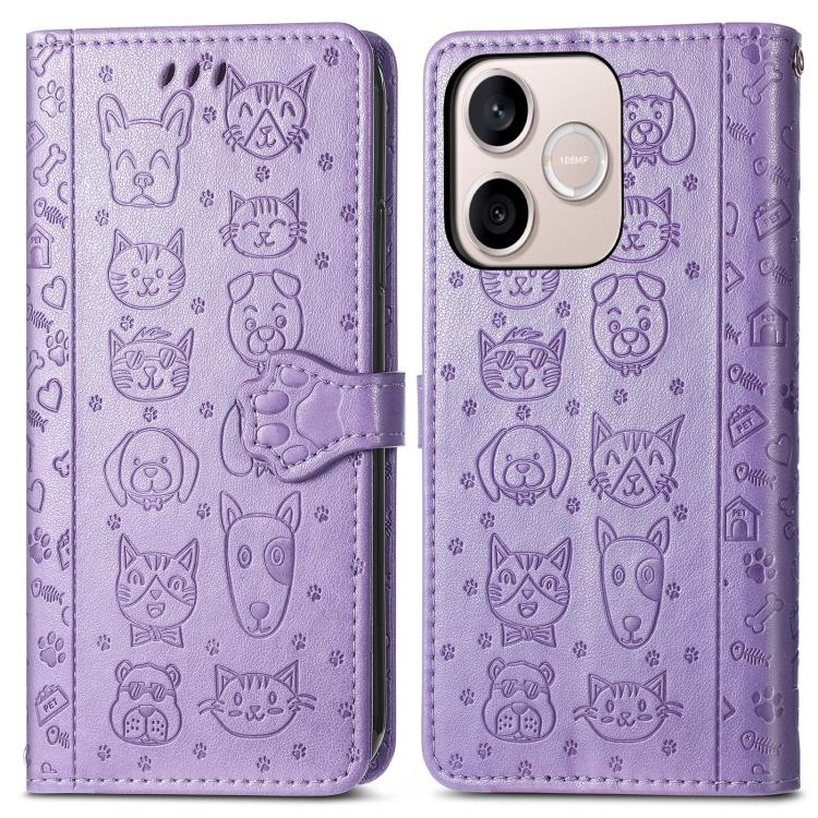 For Honor 600 Lite Global Cat and Dog Embossed Leather Phone Case
