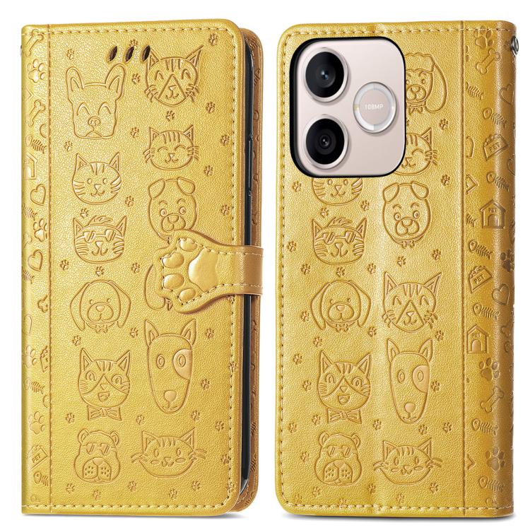 For Honor 600 Lite Global Cat and Dog Embossed Leather Phone Case