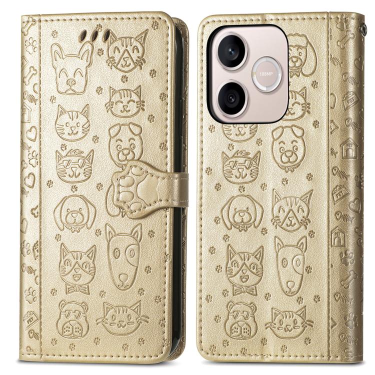 For Honor 600 Lite Global Cat and Dog Embossed Leather Phone Case