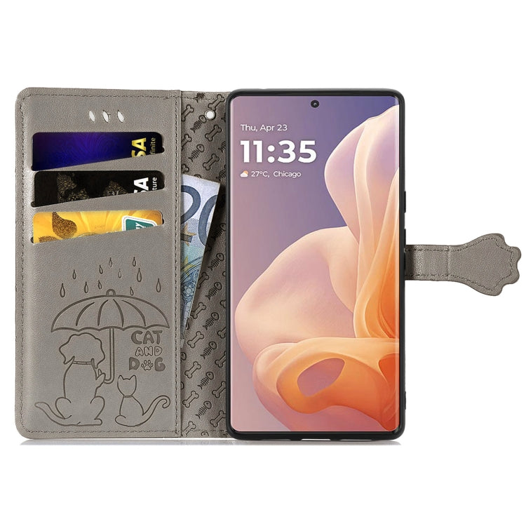 For Motorola Moto G85 Cat and Dog Embossed Leather Phone Case