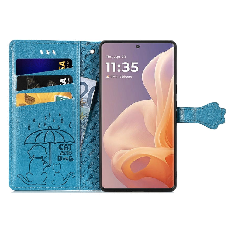 For Motorola Moto G85 Cat and Dog Embossed Leather Phone Case