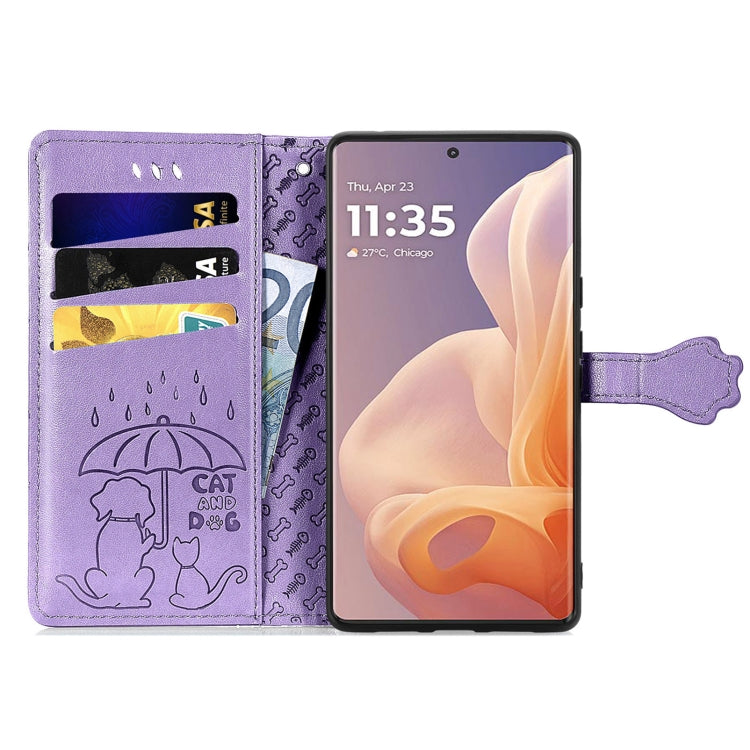 For Motorola Moto G85 Cat and Dog Embossed Leather Phone Case