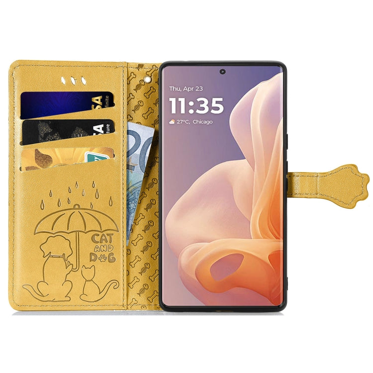 For Motorola Moto G85 Cat and Dog Embossed Leather Phone Case