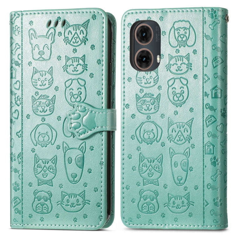 For Motorola Moto G85 Cat and Dog Embossed Leather Phone Case