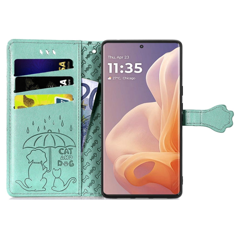 For Motorola Moto G85 Cat and Dog Embossed Leather Phone Case