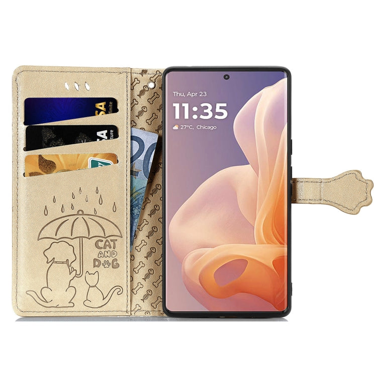For Motorola Moto G85 Cat and Dog Embossed Leather Phone Case
