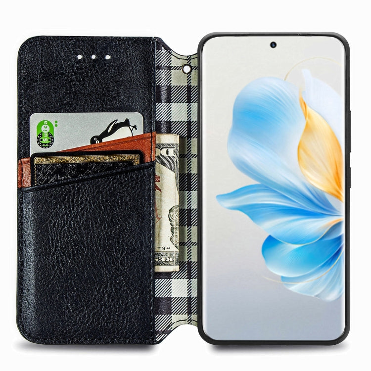 For Honor 100 5G Cubic Grid Pressed Magnetic Leather Phone Case
