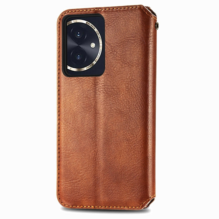 For Honor 100 5G Cubic Grid Pressed Magnetic Leather Phone Case
