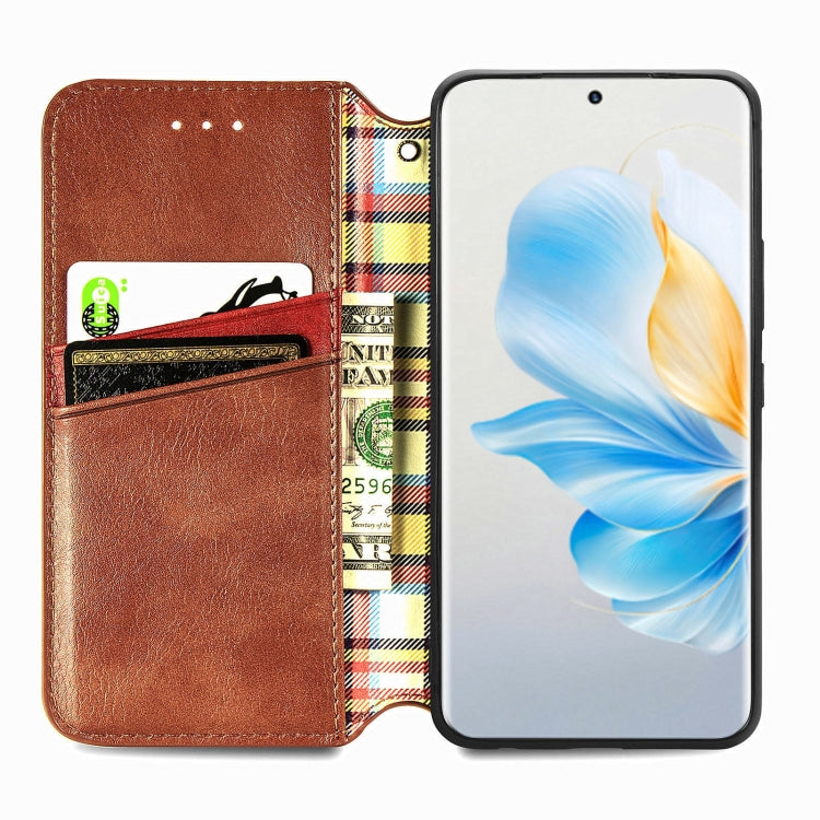 For Honor 100 5G Cubic Grid Pressed Magnetic Leather Phone Case