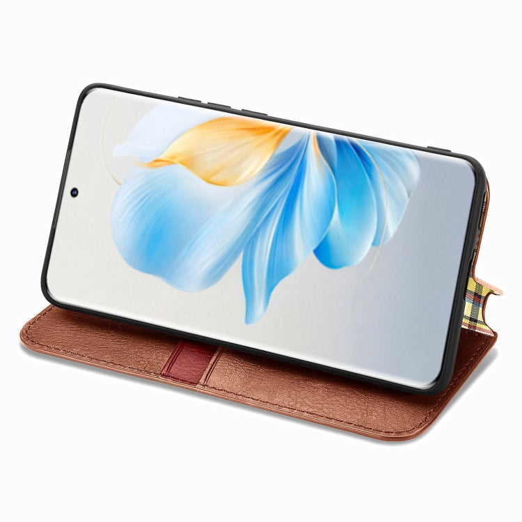 For Honor 100 5G Cubic Grid Pressed Magnetic Leather Phone Case