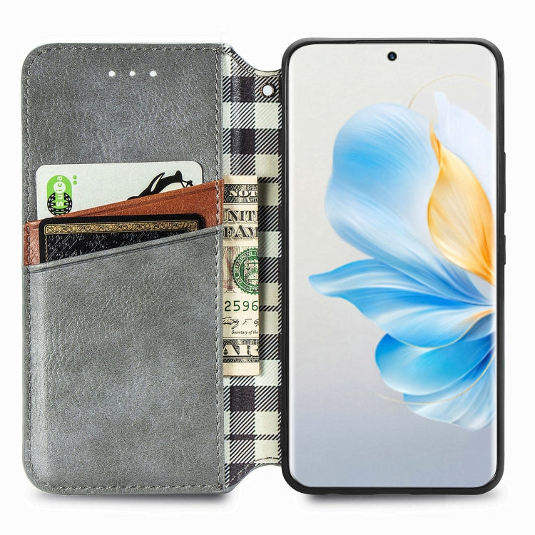 For Honor 100 5G Cubic Grid Pressed Magnetic Leather Phone Case