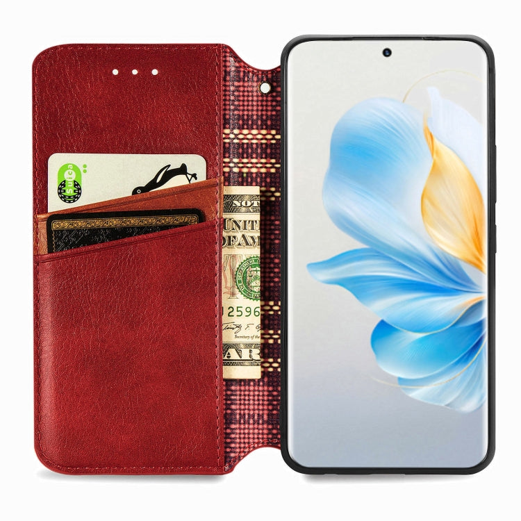 For Honor 100 5G Cubic Grid Pressed Magnetic Leather Phone Case