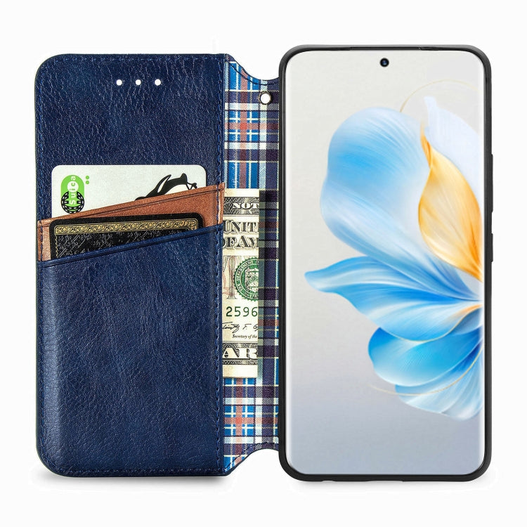 For Honor 100 5G Cubic Grid Pressed Magnetic Leather Phone Case