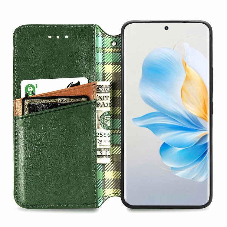 For Honor 100 5G Cubic Grid Pressed Magnetic Leather Phone Case