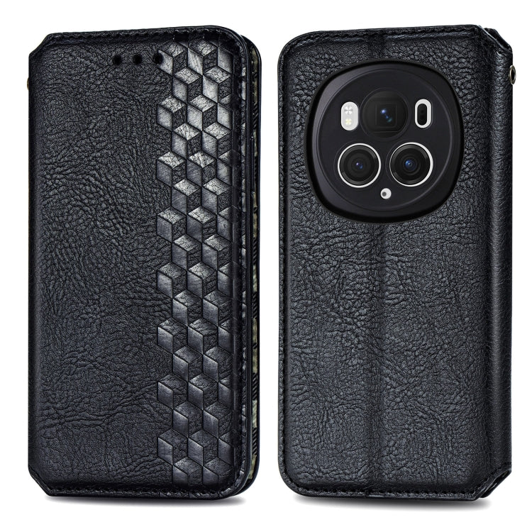 For Honor Magic6 Pro Cubic Grid Pressed Magnetic Leather Phone Case