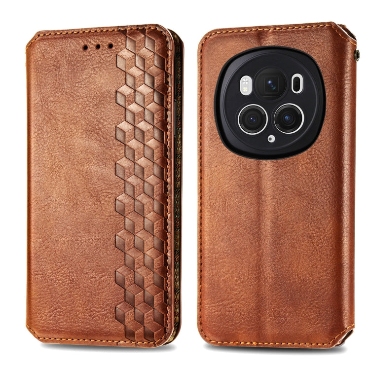 For Honor Magic6 Pro Cubic Grid Pressed Magnetic Leather Phone Case
