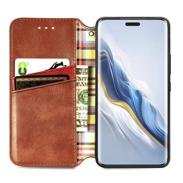 For Honor Magic6 Pro Cubic Grid Pressed Magnetic Leather Phone Case