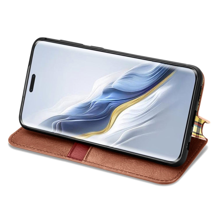 For Honor Magic6 Pro Cubic Grid Pressed Magnetic Leather Phone Case