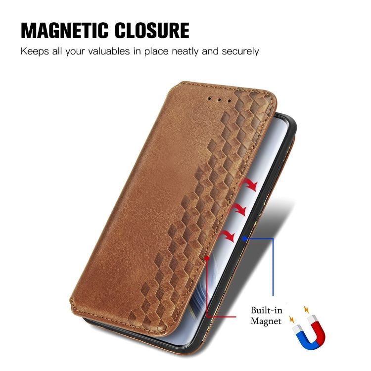 For Honor Magic6 Pro Cubic Grid Pressed Magnetic Leather Phone Case