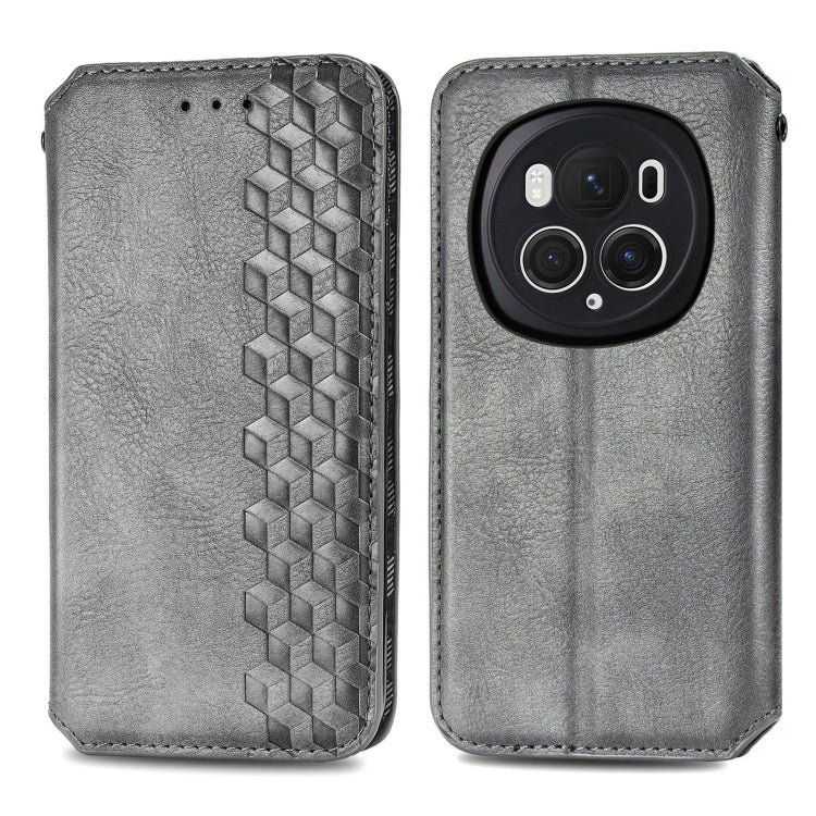 For Honor Magic6 Pro Cubic Grid Pressed Magnetic Leather Phone Case