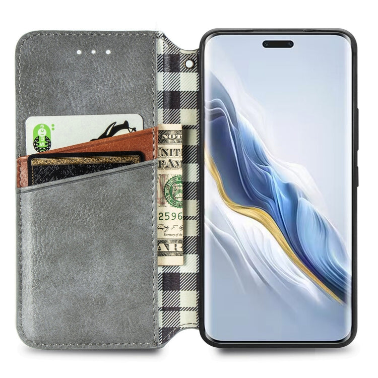 For Honor Magic6 Pro Cubic Grid Pressed Magnetic Leather Phone Case