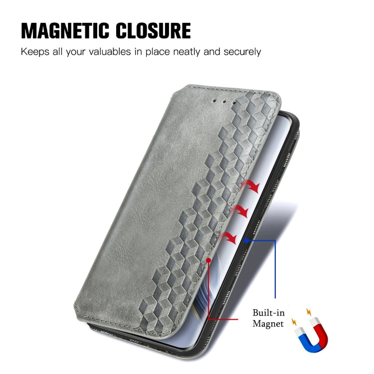For Honor Magic6 Pro Cubic Grid Pressed Magnetic Leather Phone Case