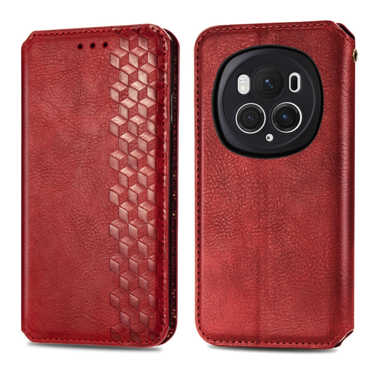 For Honor Magic6 Pro Cubic Grid Pressed Magnetic Leather Phone Case
