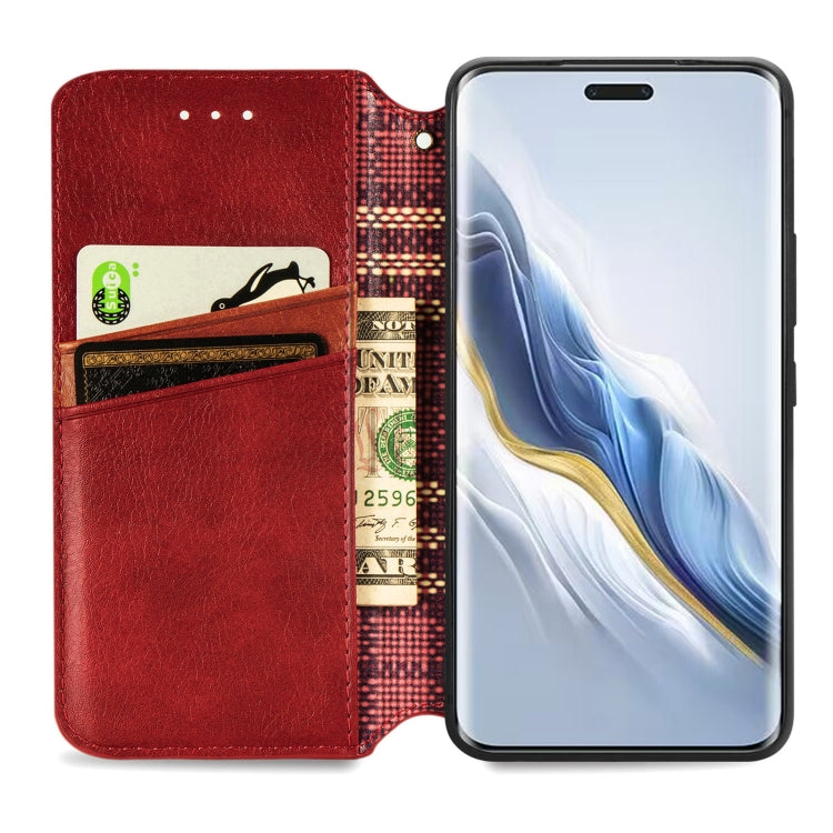 For Honor Magic6 Pro Cubic Grid Pressed Magnetic Leather Phone Case