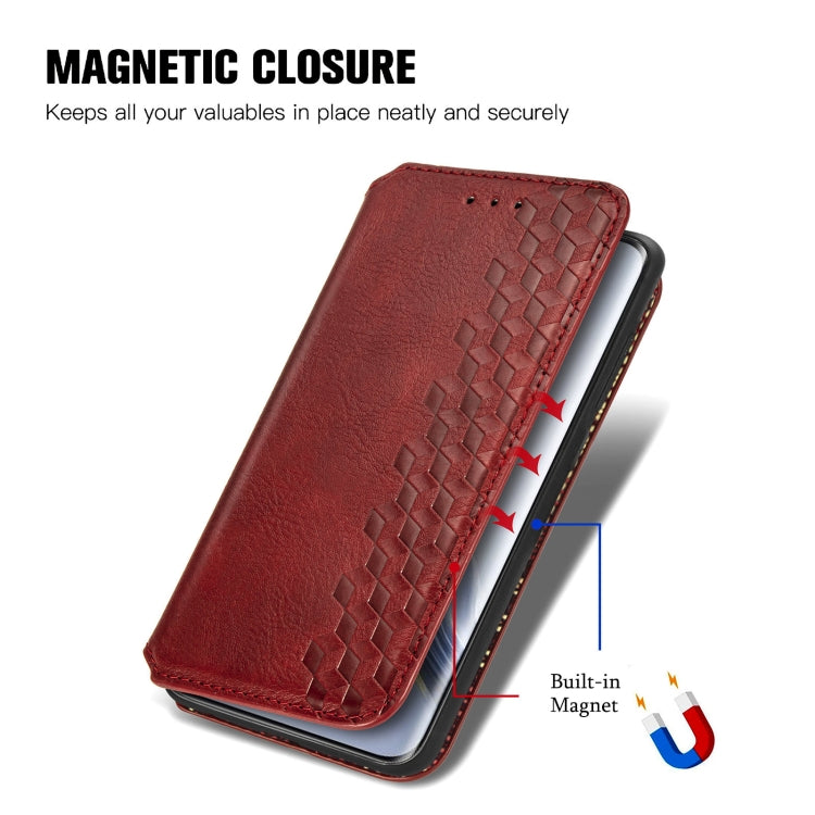 For Honor Magic6 Pro Cubic Grid Pressed Magnetic Leather Phone Case