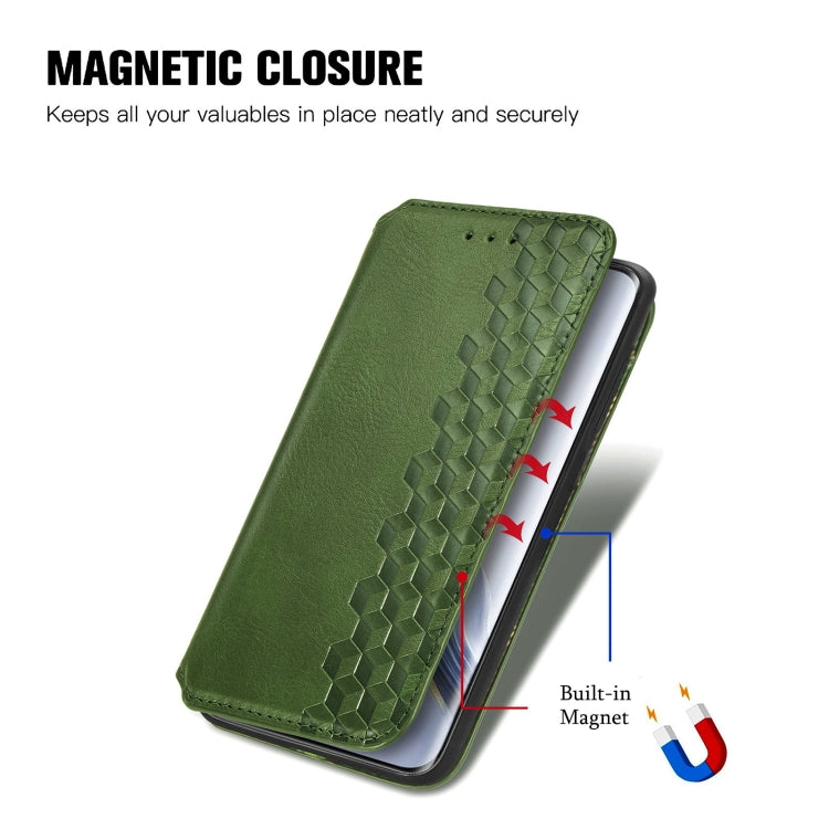 For Honor Magic6 Pro Cubic Grid Pressed Magnetic Leather Phone Case