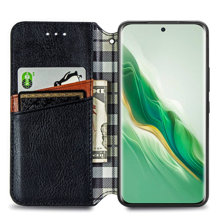 For Honor Magic6 Cubic Grid Pressed Magnetic Leather Phone Case