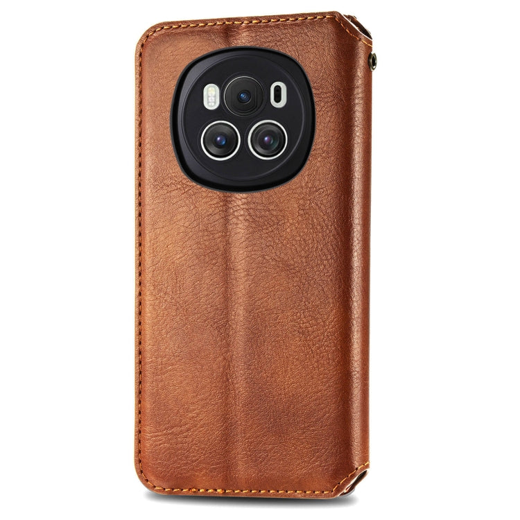 For Honor Magic6 Cubic Grid Pressed Magnetic Leather Phone Case