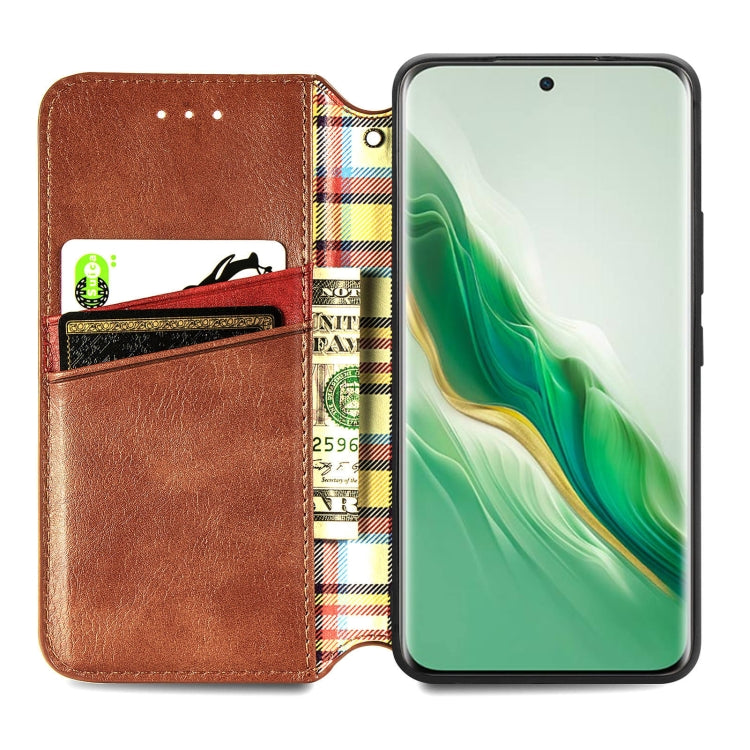 For Honor Magic6 Cubic Grid Pressed Magnetic Leather Phone Case
