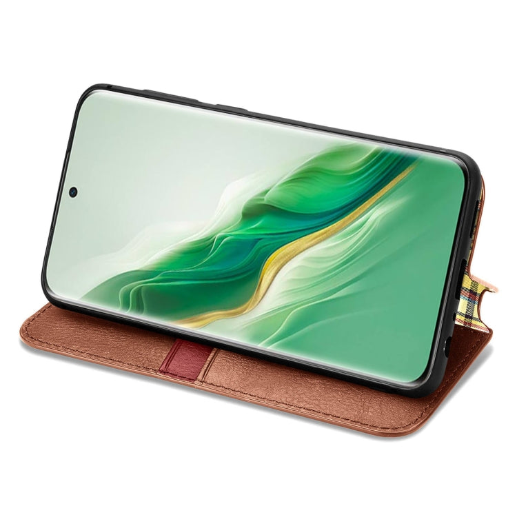 For Honor Magic6 Cubic Grid Pressed Magnetic Leather Phone Case