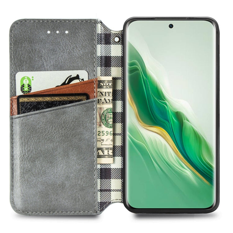For Honor Magic6 Cubic Grid Pressed Magnetic Leather Phone Case