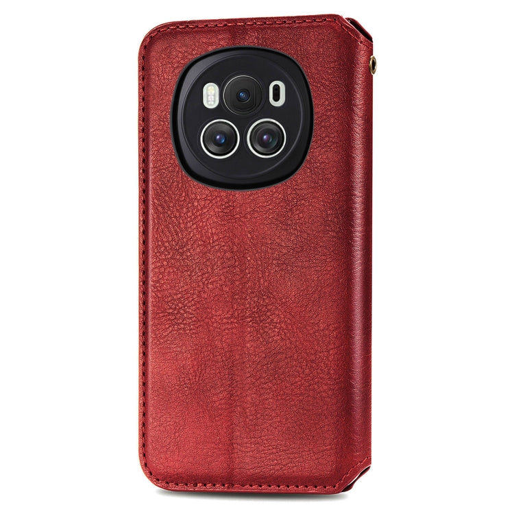 For Honor Magic6 Cubic Grid Pressed Magnetic Leather Phone Case