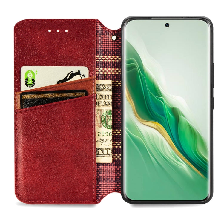 For Honor Magic6 Cubic Grid Pressed Magnetic Leather Phone Case