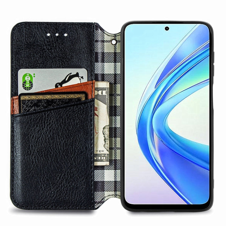 For Honor X7b 4G Cubic Grid Pressed Magnetic Leather Phone Case