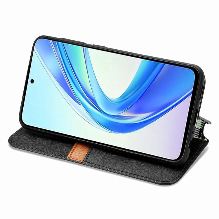 For Honor X7b 4G Cubic Grid Pressed Magnetic Leather Phone Case