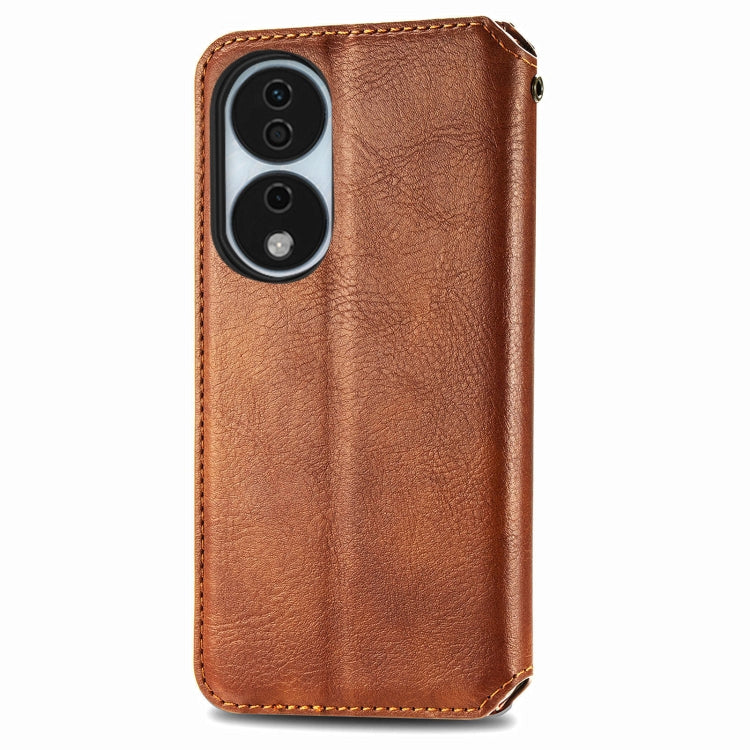 For Honor X7b 4G Cubic Grid Pressed Magnetic Leather Phone Case