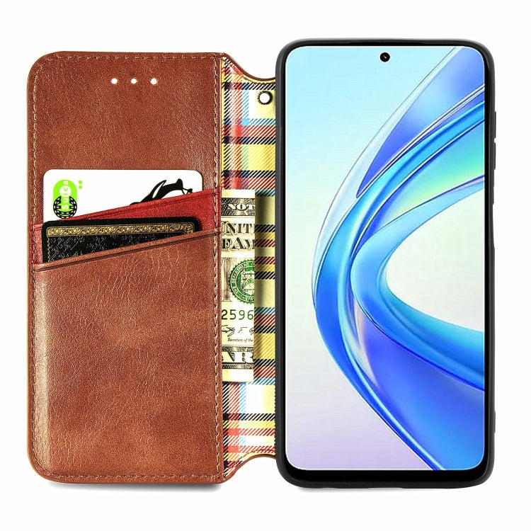For Honor X7b 4G Cubic Grid Pressed Magnetic Leather Phone Case