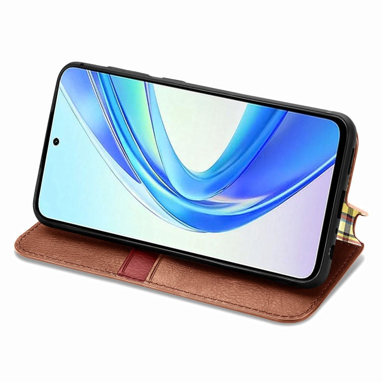 For Honor X7b 4G Cubic Grid Pressed Magnetic Leather Phone Case