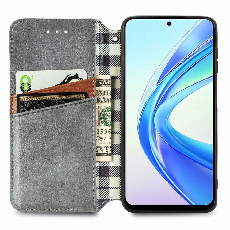 For Honor X7b 4G Cubic Grid Pressed Magnetic Leather Phone Case