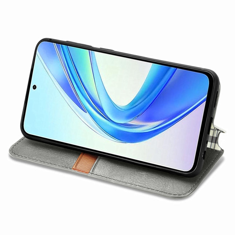 For Honor X7b 4G Cubic Grid Pressed Magnetic Leather Phone Case
