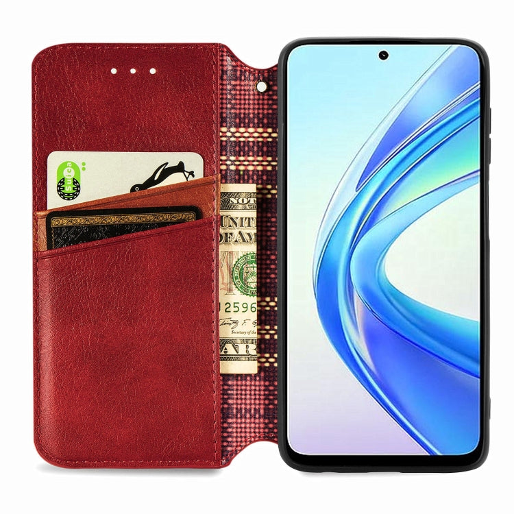 For Honor X7b 4G Cubic Grid Pressed Magnetic Leather Phone Case