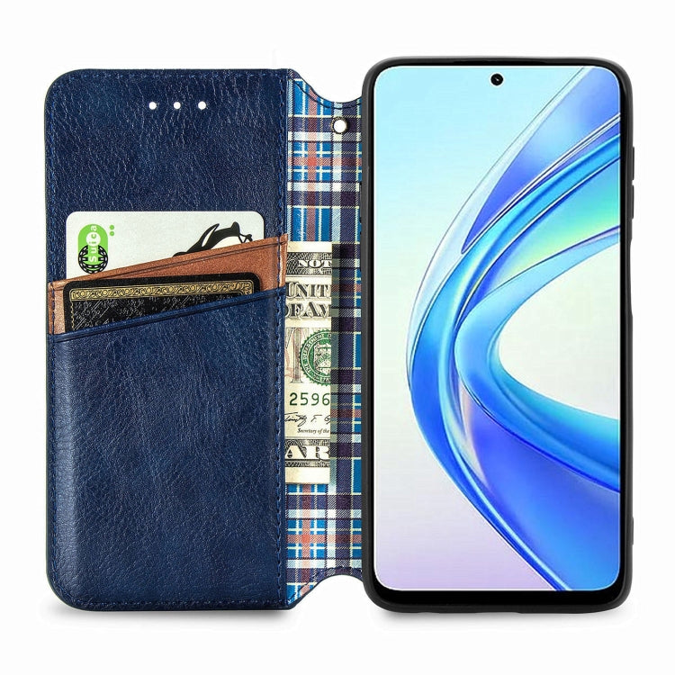 For Honor X7b 4G Cubic Grid Pressed Magnetic Leather Phone Case